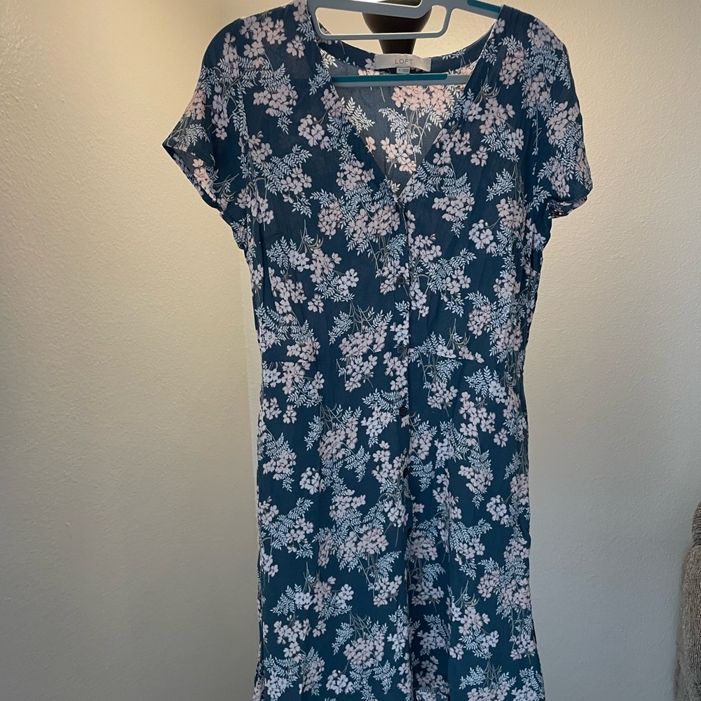 Loft Blue and Pink Floral Dress